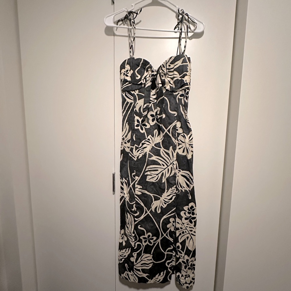 Mango Floral-print midi dress with knot detail